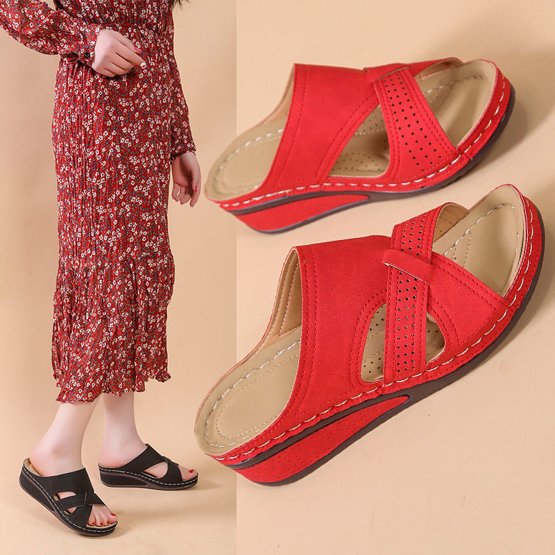 Damen Komfortable Wedge-Pantoletten mit elegantem Riemendesign R&B