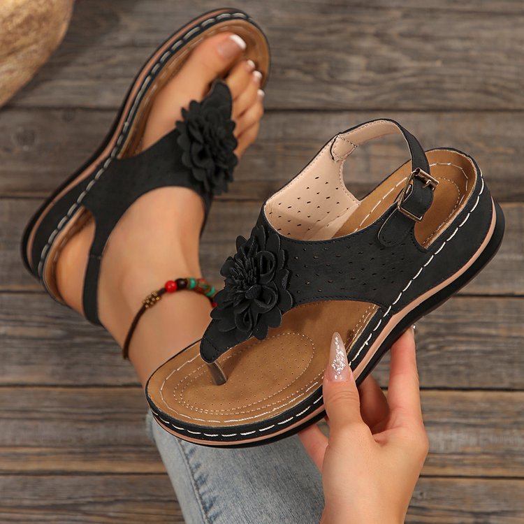 Damen Komfortable Zehentrenner-Sandalen mit floralem Dekor R&B