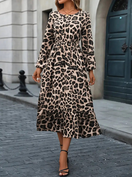 Damen Maxikleid mit tierischem Muster und fließendem Schnitt R&B