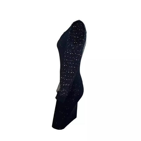 Damen figurbetontes Abendkleid mit transparenten Ärmel und funkelnden Details R&B