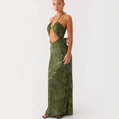 Damen Glamouröses Maxikleid mit floralem Muster und Cut-Out-Details R&B