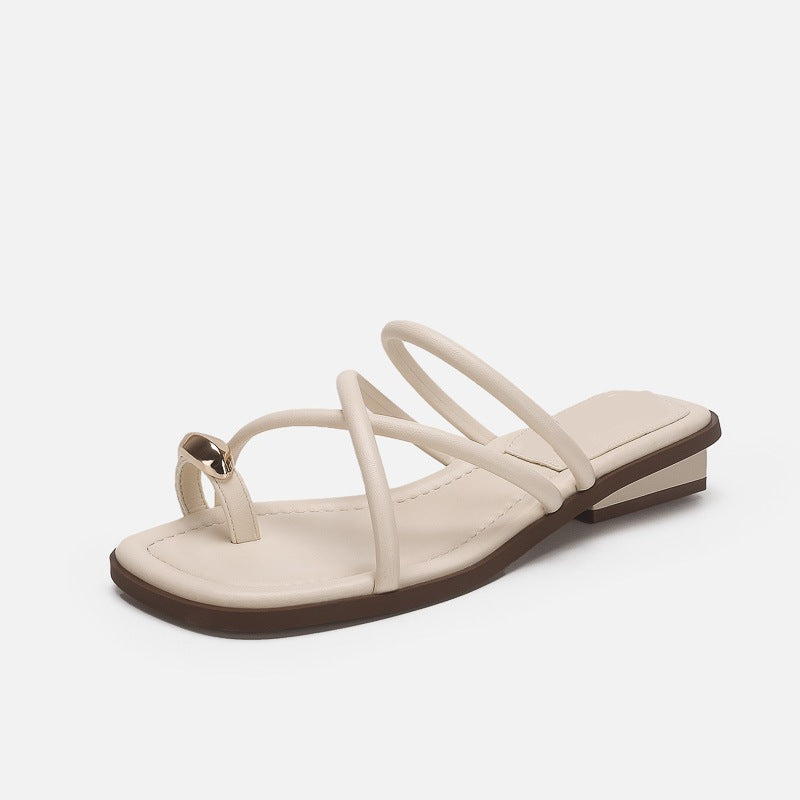 Damen Zehentrenner-Sandalen mit elegantem Riemendesign und goldfarbenem Akzent R&B