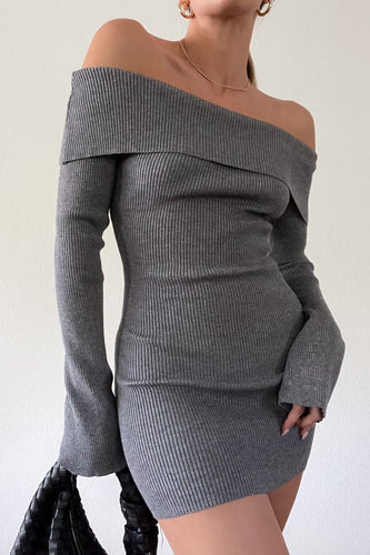 Damen figurbetontes, off-shoulder Strickkleid mit langen Ärmeln R&B