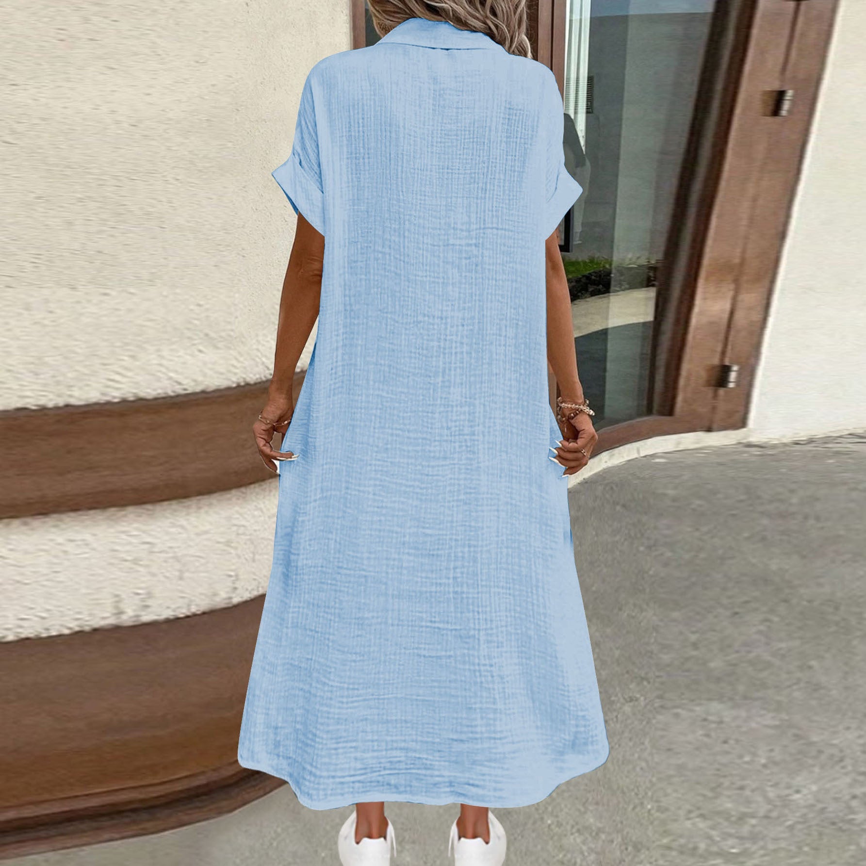 Damen Hemdblusenkleid mit dekorativen Knöpfen und praktischen Taschen R&B