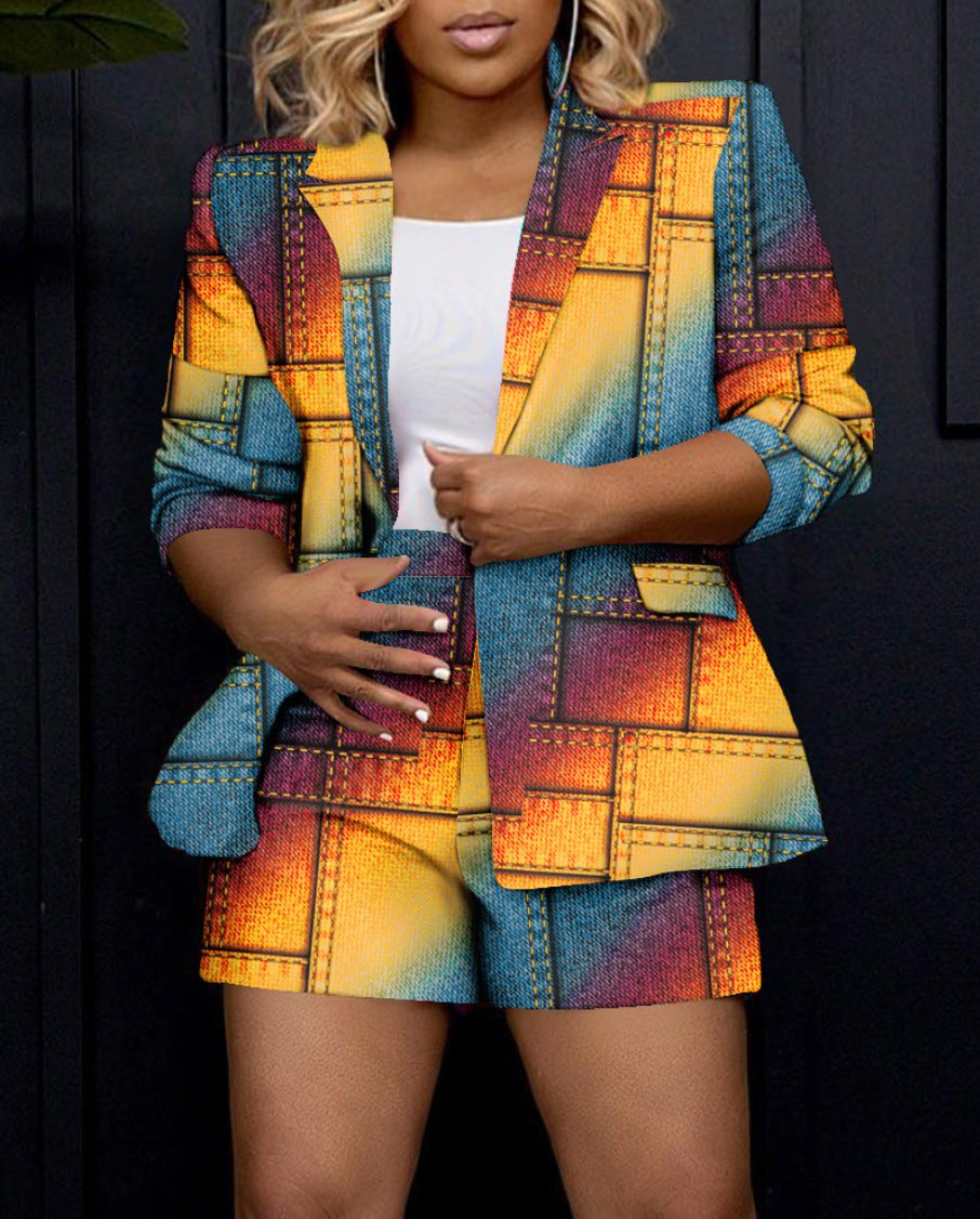 Damen Blazer mit modernen Grafiken und passender Shorts R&B