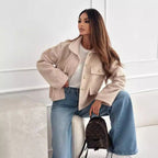 Damen-Plüsch-Strukturjacke mit Utility-Taschen