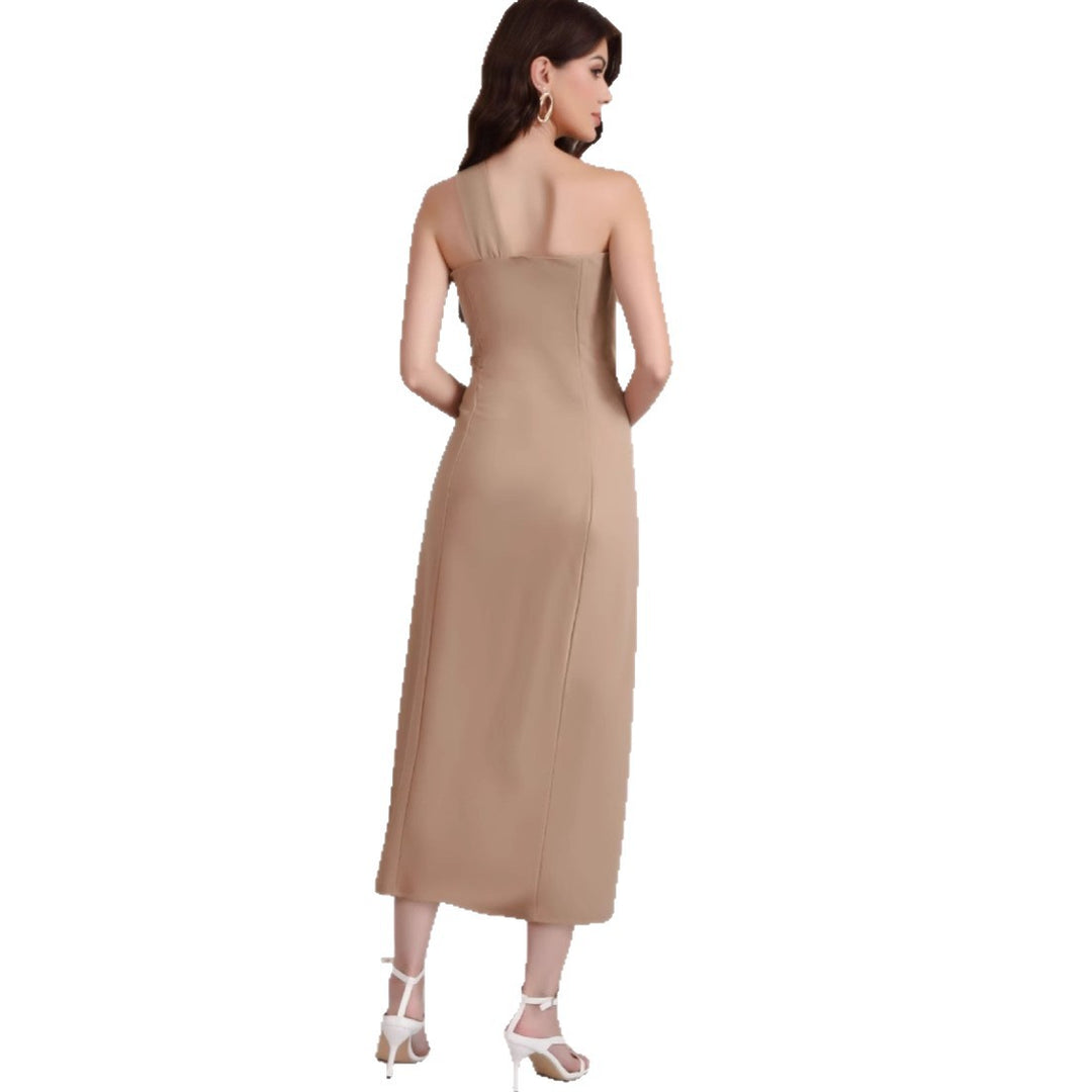Damen elegantes schulterfreies Maxikleid mit Dekorativem Detail R&B