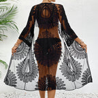 Damen transparente Häkel-Strandüberwurfjacke mit eleganten Motiven R&B