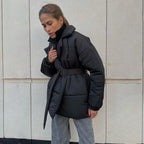 Damen Elegante und warme Wattierte Jacke mit Taillengürtel R&B