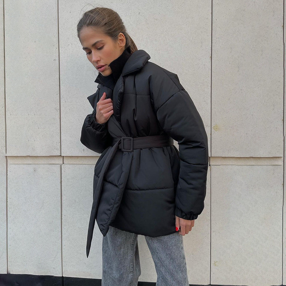 Damen Elegante und warme Wattierte Jacke mit Taillengürtel R&B