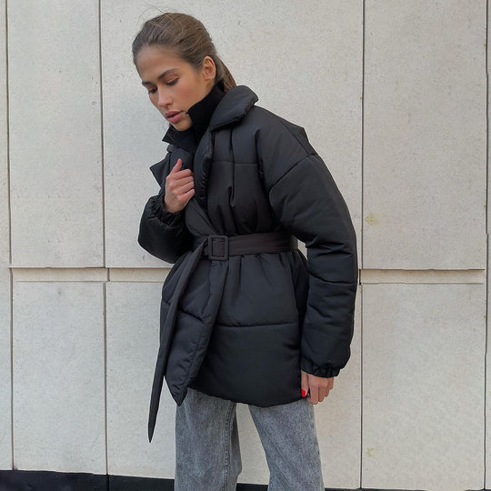 Damen Elegante und warme Wattierte Jacke mit Taillengürtel R&B