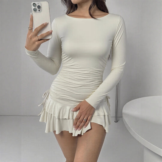 Damen Figurbetontes Minikleid mit Rüschendetails und seitlichen Bindebändern R&B