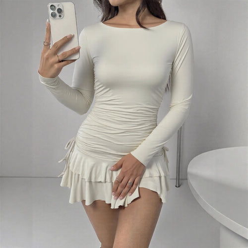 Damen Figurbetontes Minikleid mit Rüschendetails und seitlichen Bindebändern R&B
