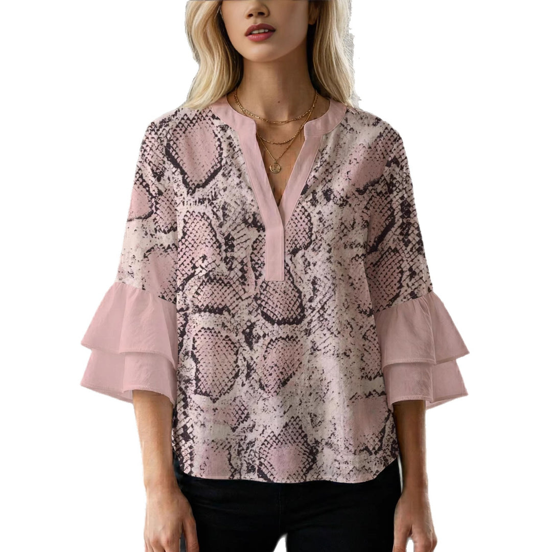 Damen lässige Bluse mit Volantärmeln und botanischem Druck R&B