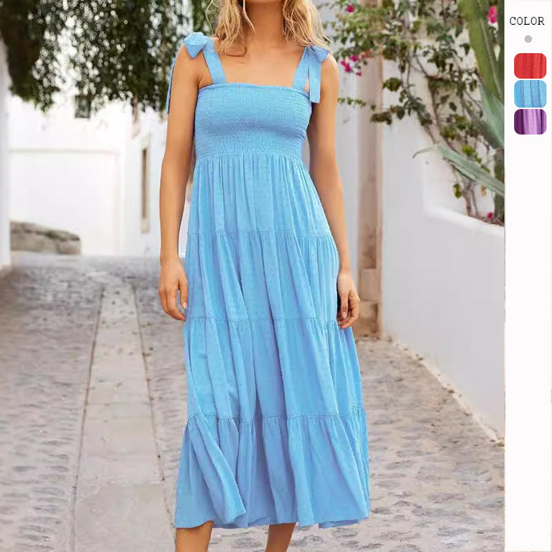 Damen Maxi Kleid mit fließendem Schnitt und verstellbaren Trägern R&B