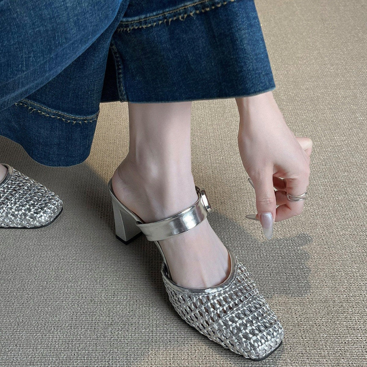 Damen modische Slingback-Pumps mit geflochtenem Design und modischem Schnallenverschluss R&B