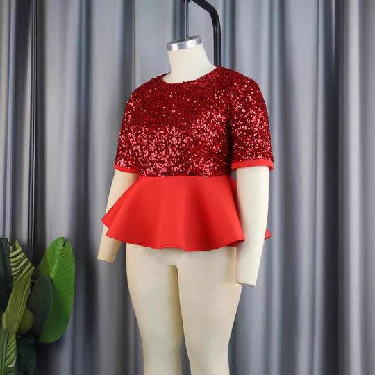 Damen elegantes Glitzeroberteil mit schwingendem Peplum R&B