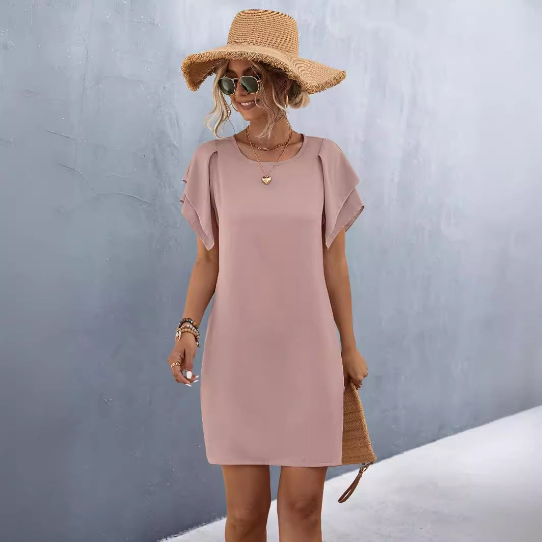 Damen Kurzarmkleid mit voluminösen Rüschendetails und bequemen Schnitt R&B