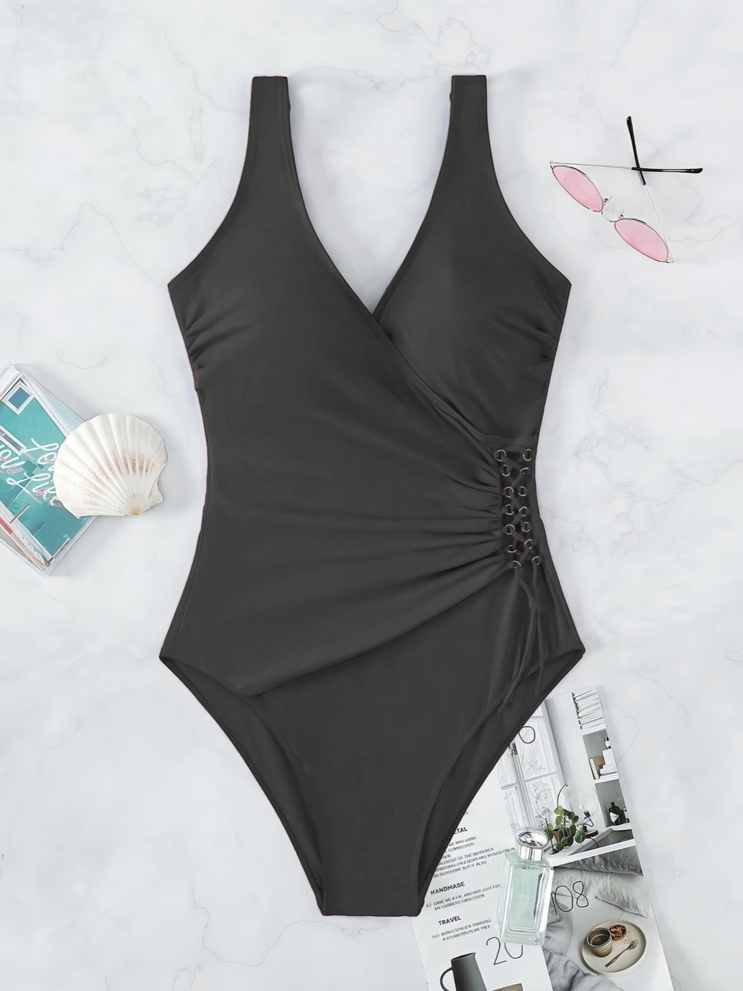 Damen Einteiliger Badeanzug mit raffiniertem Wickeldesign R&B