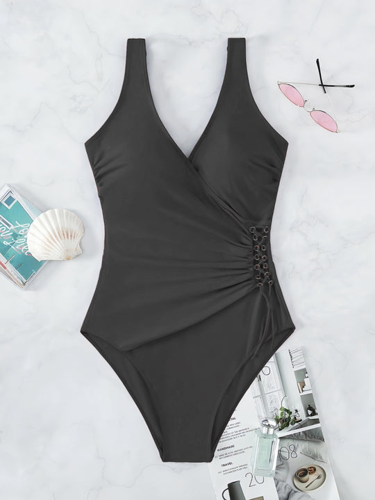 Damen Einteiliger Badeanzug mit raffiniertem Wickeldesign R&B