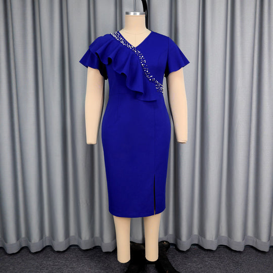 Damen elegantes, figurbetontes Kleid mit Rüschendetails und funkelndem Akzent R&B