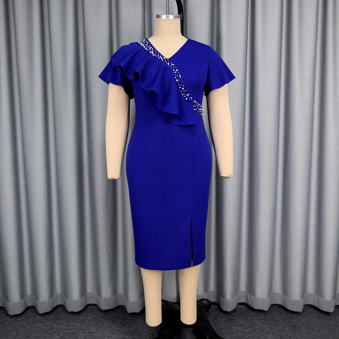 Damen figurbetontes Abendkleid mit asymmetrischem Rüschendesign und Glitzerdetails R&B