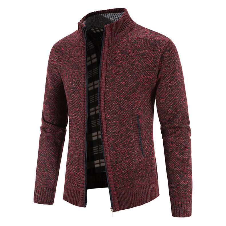 Herren Strickjacke mit modernem Stehkragen und praktischen Taschen R&B
