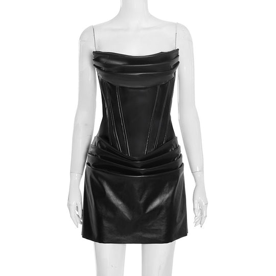 Damen Bodycon Kleid aus hochwertigem Kunstleder mit eleganter Drapierung R&B