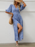 Damen Maxikleid mit floralen Mustern und seitlichem Schlitz R&B