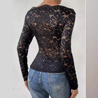 Damen Langärmliges Spitzenoberteil mit romantischem Design R&B