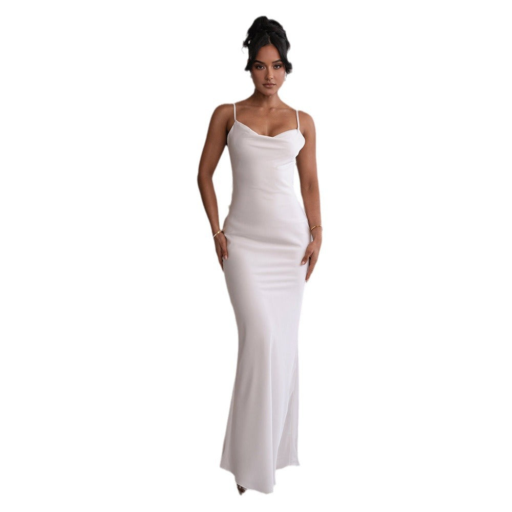 Damen elegantes Maxikleid mit fließendem Schnitt und raffiniertem Dekolleté R&B