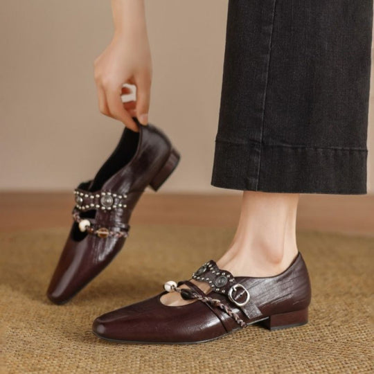 Damen elegante Mules mit anpassbarem Riemen und Perlenverzierung R&B