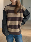 Damen lässiger Strickpullover mit auffälligem Blockstreifenmuster und weiten Ärmeln R&B