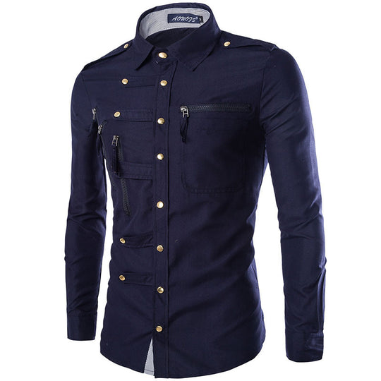 Herren modisches Hemd mit multifunktionalen Taschen und hochwertigem Stoff R&B