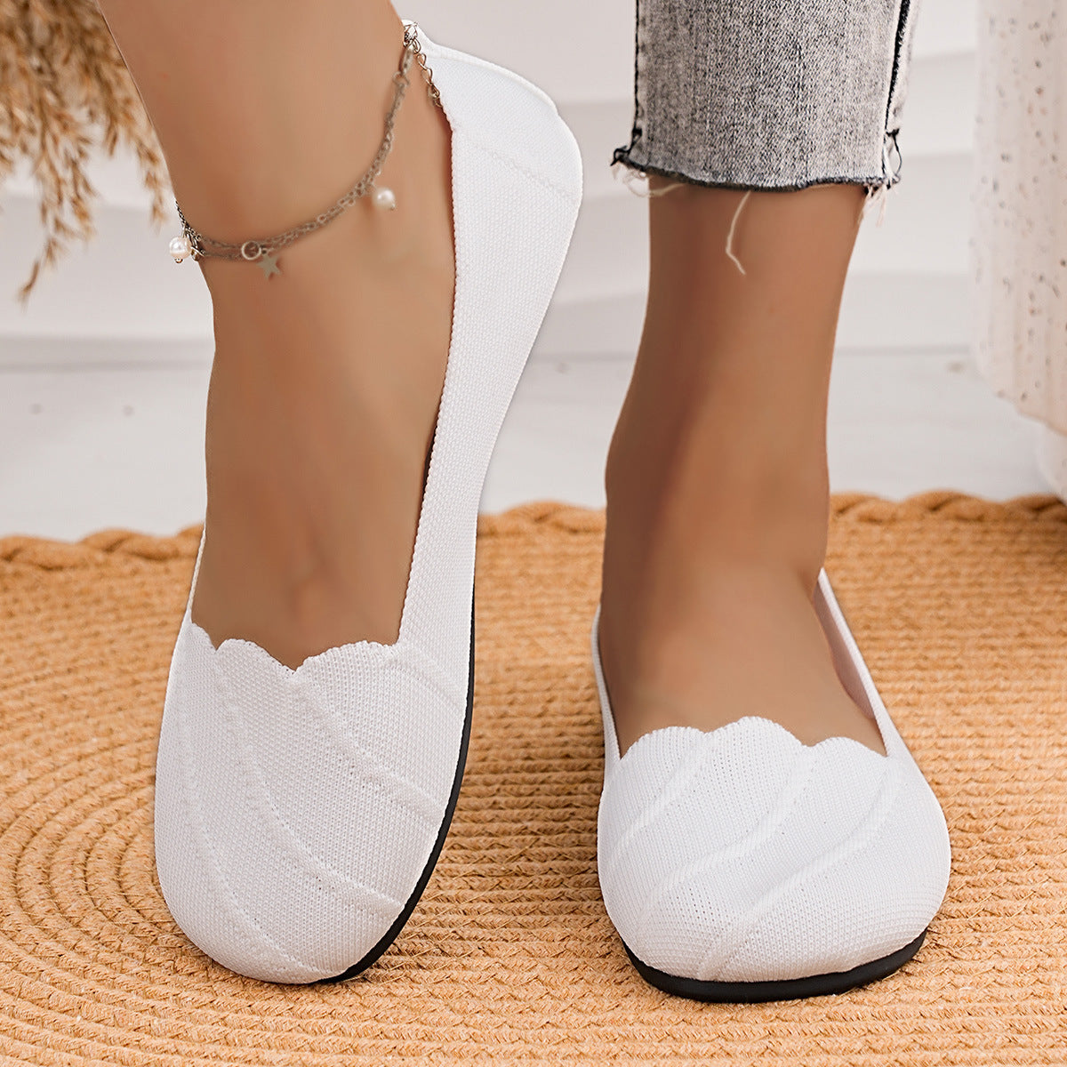 Damen Bequeme Slip-On Ballerinas mit wellenförmigem Design und elastischem Obermaterial R&B