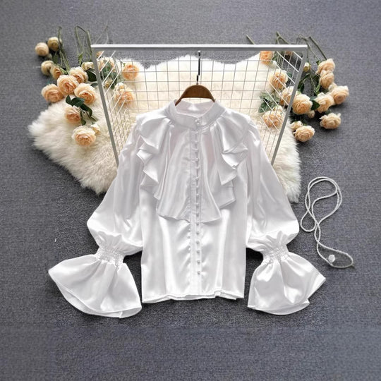 Damen Bluse mit Rüschen und Puffärmeln R&B
