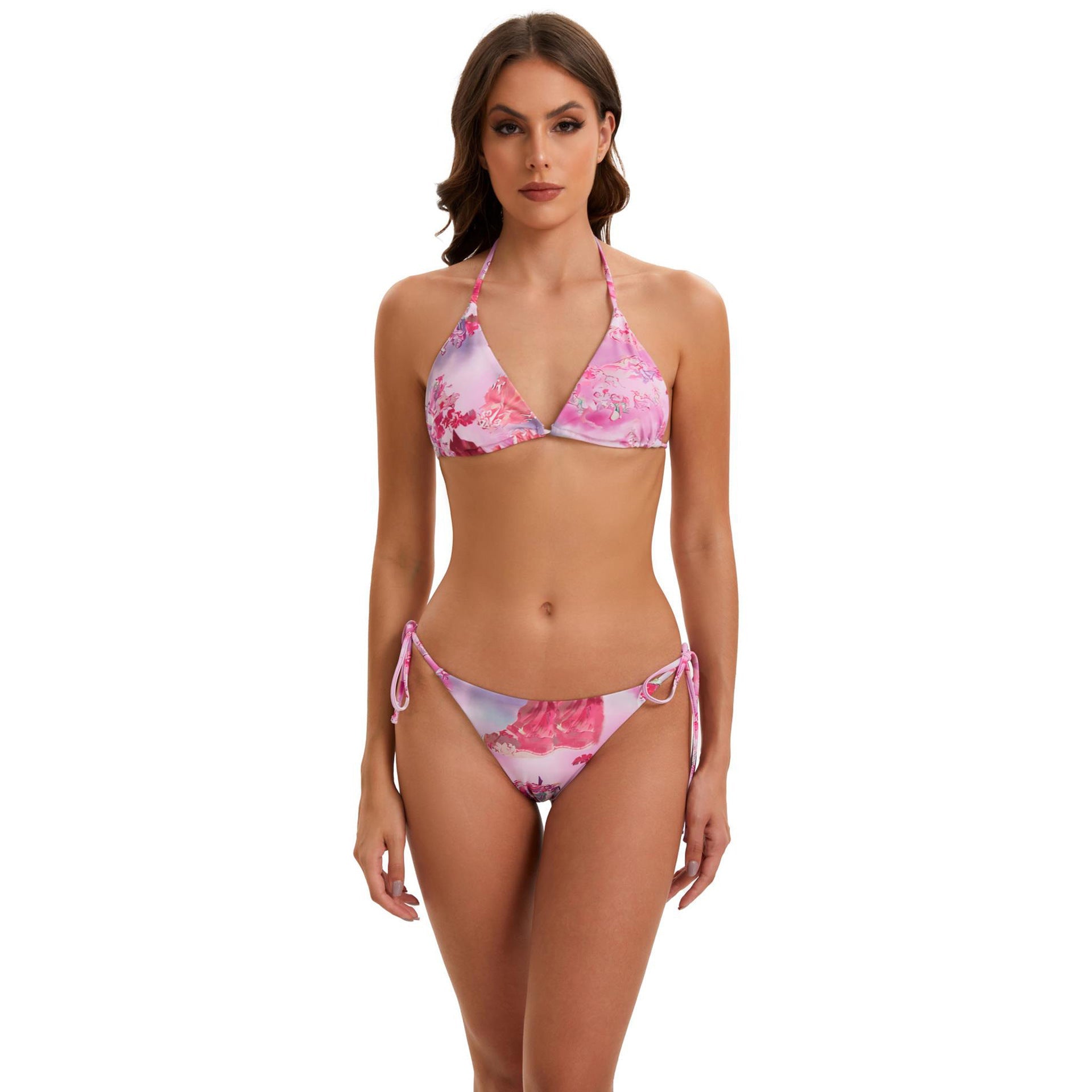 Damen Bikini-Set mit langärmeligem Crop-Top und floralem Design R&B