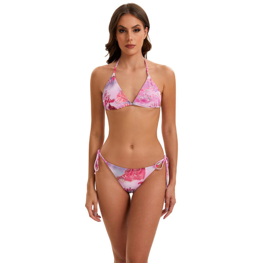 Damen Bikini-Set mit langärmeligem Crop-Top und floralem Design R&B