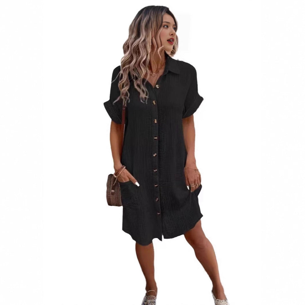 Damen lässiges Hemdblusenkleid mit Knopfdetails und Taschen R&B