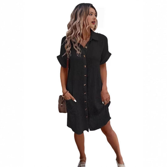 Damen lässiges Hemdblusenkleid mit Knopfdetails und Taschen R&B