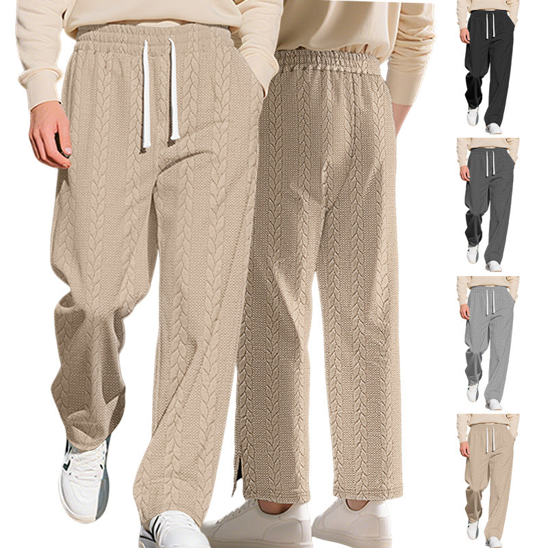 Herren nan locker fallende Strick-Jogginghose mit Zopfmuster und Kordelbund R&B