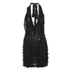Damen Maxikleid mit raffinierten Fransen und tiefem V-Ausschnitt R&B