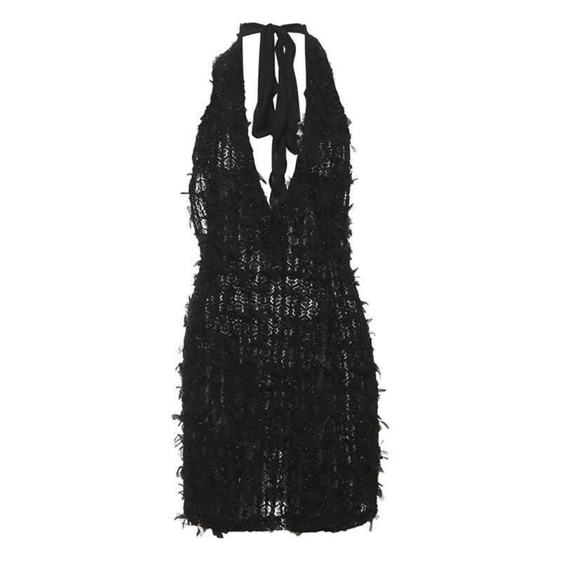 Damen Maxikleid mit raffinierten Fransen und tiefem V-Ausschnitt R&B