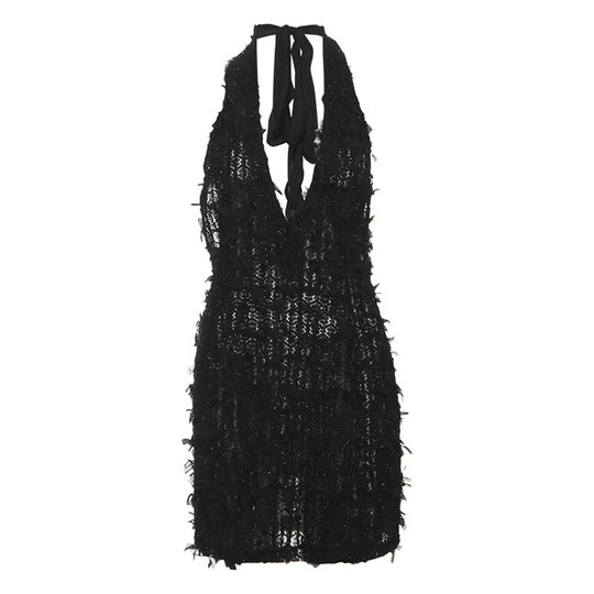 Damen Maxikleid mit raffinierten Fransen und tiefem V-Ausschnitt R&B
