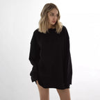 Damen Lässiger Oversized-Pullover mit abgerundetem Saum und langen Ärmeln R&B
