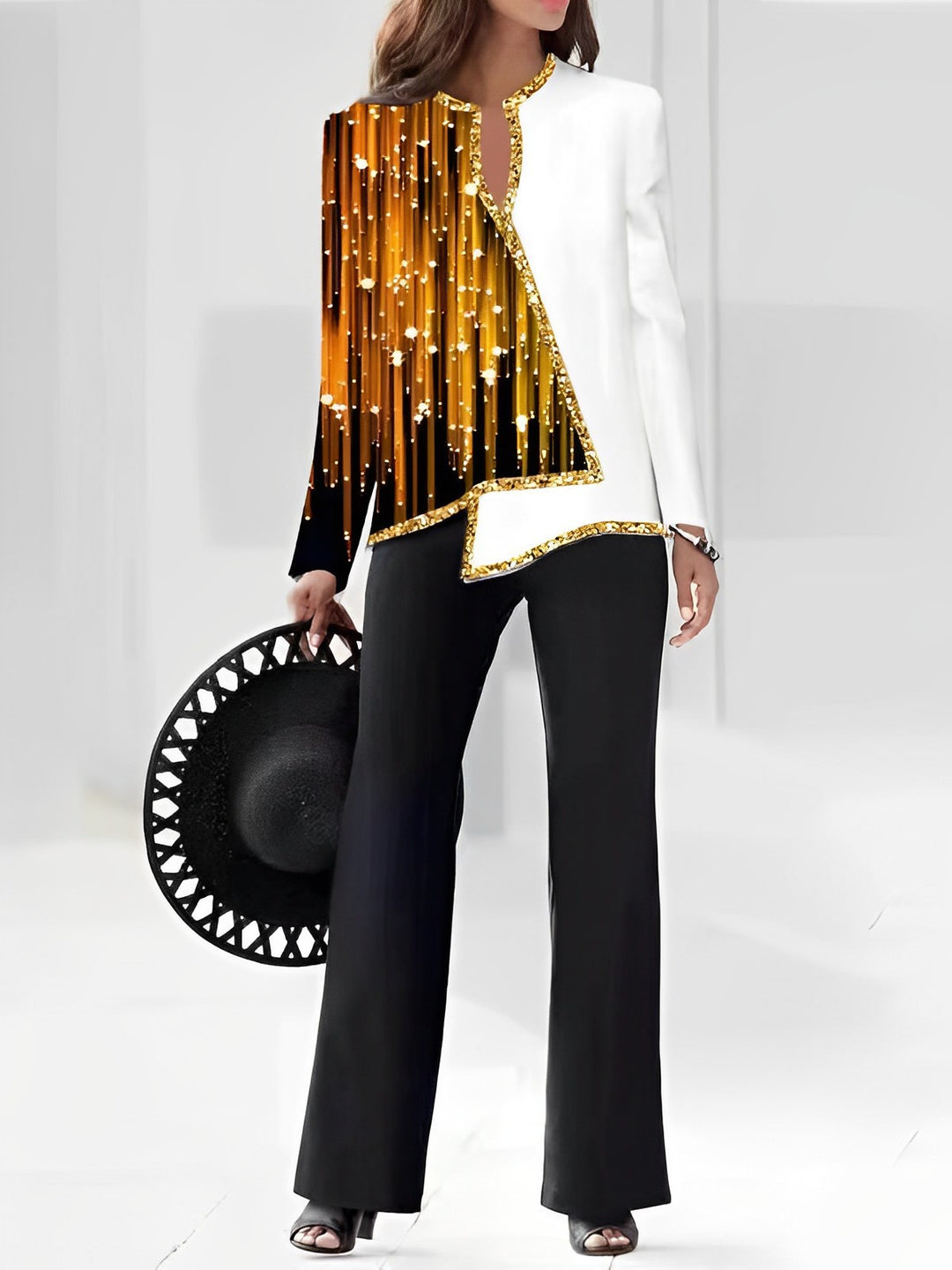 Damen Elegante Statement-Jacke mit asymmetrischem Schnitt und funkelnden Details R&B