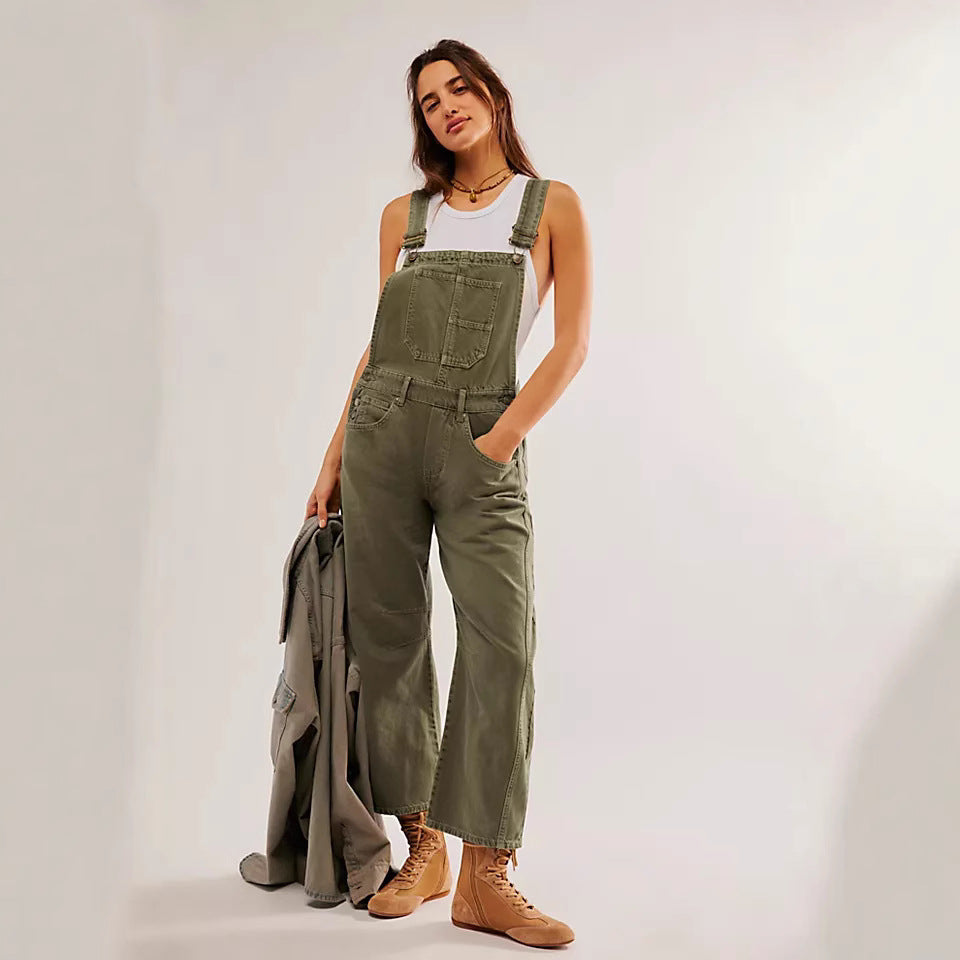 Damen lässige Denim-Latzhose im modernen Schnitt mit verstellbaren Trägern R&B