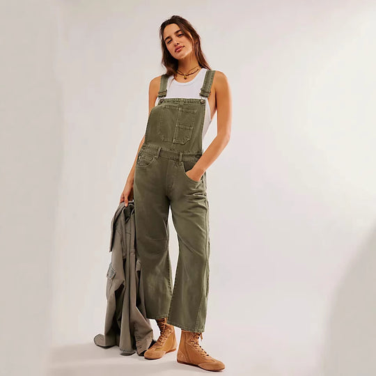Damen lässige Denim-Latzhose im modernen Schnitt mit verstellbaren Trägern R&B