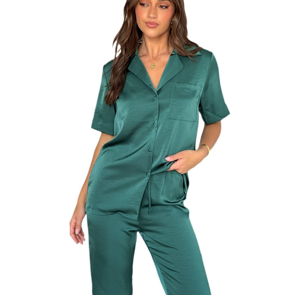 Damen Satin Schlafanzug-Set mit elegantem Schnitt und bequemen Details R&B