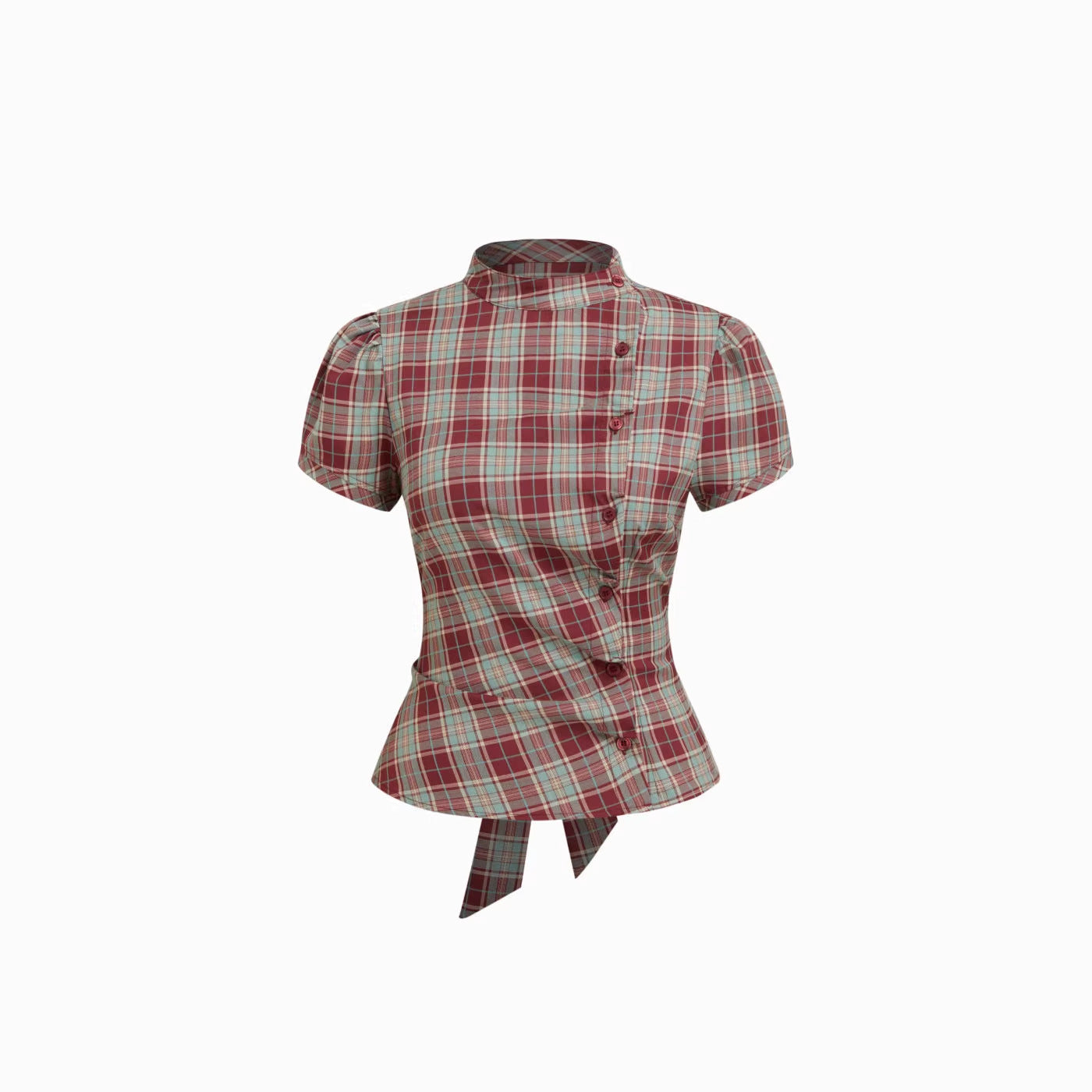 Damen Karierte Bluse mit hoher Taille und Puffärmeln R&B